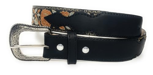 Women's Black Western Belt, Girls Genuine Leather Floral Pattern Casual Or Work Western Belt3