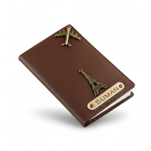 Image of Personalised Name & Charm Leather Passport Cover Holder for Men & Women (Darkbrown) | Gifts for Men