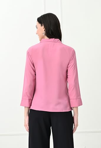 Image of FUNDAY FASHION Women's Crepe Casual Regular Fit Solid V Collered Shirt (Pack of 2)