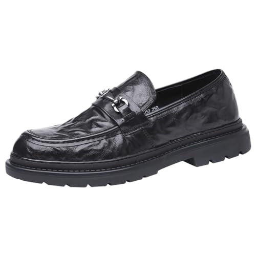 Men's Genuine Leather Oxford Dress Shoes Comfort Round Toe Slip On Business Office Formal Wedding Prom Shoes