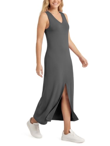 Image of ODODOS Modal Soft Front Split Midi Dress for Women, V Neck Sleeveless Casual Summer Tank Dress