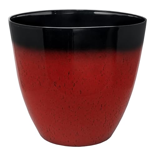 Garden Elements Silhouette Planter Red & Black 15in - Indoor/Outdoor Tall Round Flower Pot with Smooth Finish and Contemporary Color Accent