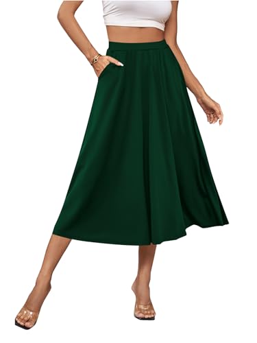 Women's Stretchy Flared Basic Versatile High Waisted Casual Midi Skater Skirt