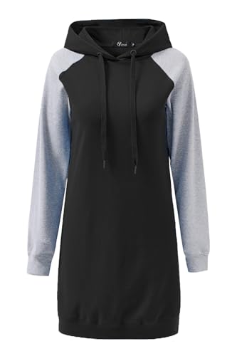 YUTILA Damen Hoodie Kapuzenpullover Langarm Lange Sweatkleid Pulloverkleid Winterkleid Herbstkleid