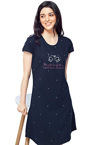 Image of ZEYO Women's Cotton Night Dress Dot Printed Knee Length Night Gown 5323