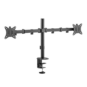 PureMounts Support de Moniteur, Support de Moniteur pour 2 écrans, 17 à 32 Pouces, réglable en Hauteur, inclinable, pivotant, VESA 75 et 100, Support de Bureau, Support Double écran, Noir