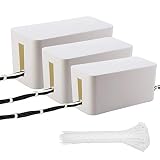 3 Pack Kabelbox(Weiß) für Schreibtisch, Fernseher, Computer, USB-Hub (Power Strips und Kabel) und für die Abdeckung - 50 Stück Nylon Kabelbinder GRATIS
