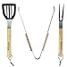 Set di 3 Attrezzi per Cucina su Griglia e Barbecue, Kit di Forchettone, Pinza e Spatola in Acciaio con Manico in Legno, per BBQ e Forno, per Casa e Campeggio (Stile A)