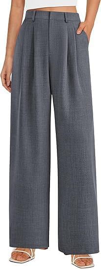 Women's Elastic High-Waisted Straight Leg Suit Pants with Pockets