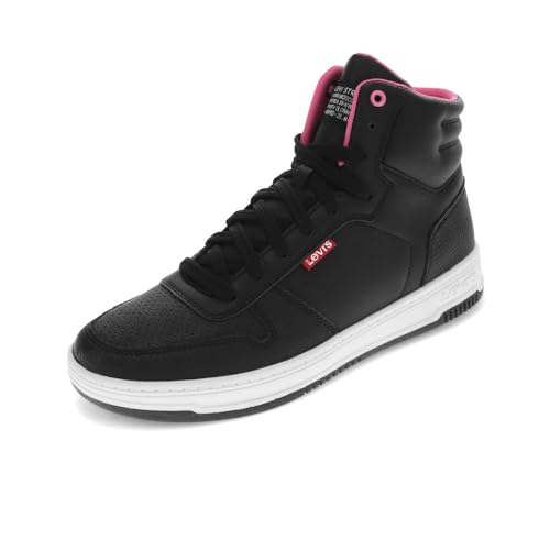 Levi's Tenis unisex Drive Hi para niños, Negro/Rosa, 1 Little Kid
