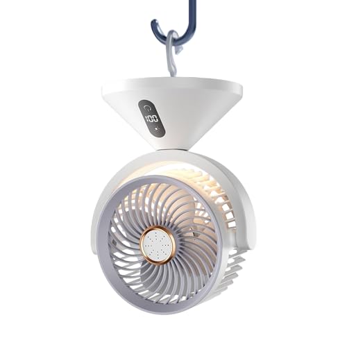 Ruwshuuk Ventilador Eléctrico Circulador de Aire | Ventilador Portátil Recargable USB Con Luz | Máquina de Enfriamiento para Mesa con Velocidades Ajustables para Trabajar, Estudiar y Siestas