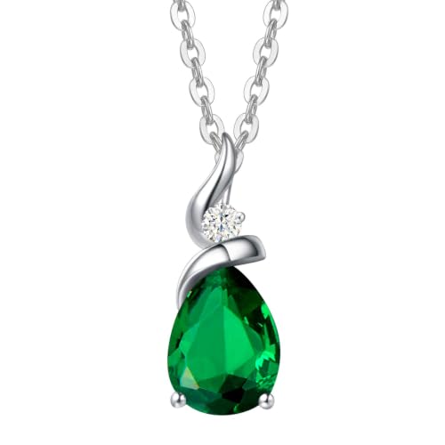 FANCIME Emerald Necklace 14K Solid White...