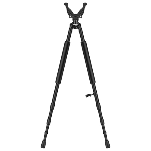 CVLIFE Hunting Bipod Shooting Bipod Shooting Stick, Rifle Hunting Stick with 360° V Yoke Rest, Twist Lock, Adjustable Portable Lightweight Aluminum Frame, Foam Handle, Spike Feet, Black