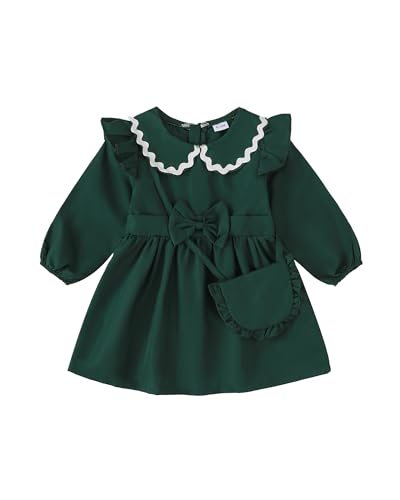 Image of Kucnuzki Baby Toddler Girl Dress Long Sleeve Ruffle Dress Fall Winter Casual Knit Sweater Dresses Cute Kids Clothes