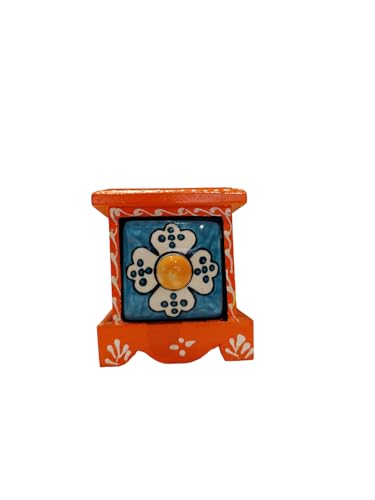 Especiero Indio Decorativo de Color Naranja Hecho de Madera y Cerámica con 1 Cajón.