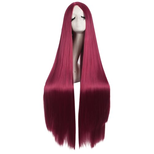 Image of MapofBeauty 40 Inch / 100 cm Carve Long Straight Side Bangs Wig (Blood Red)