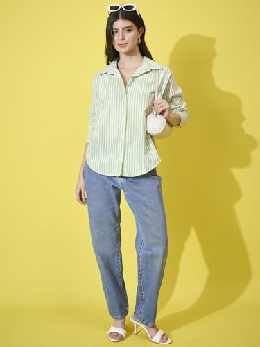 Image of DIMPY GARMENTS Women's Cotton Striped Oversized Long Sleeve Button-Down Shirt