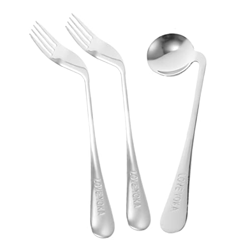 CLISPEED Sturdy Stainless Steel Angled Spoon and Fork Non-Slip Design for Elderly Disabled and Patients