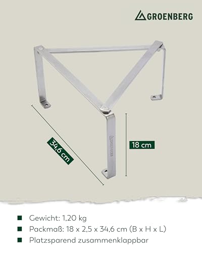 Groenberg Outdoor Kochgestell Tjener Foot Kochen Feuer Klappbar Camping Pfanne aus Stahl, Silber, 34 x 29 x 17 cm, für Outdoor-Kochen