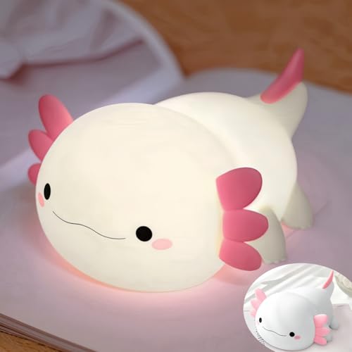 axolotl night light for kids cute squishy rechargeable axolotls lamp unique white pink xmas axolotl gifts dimmable led silicone nightlight baby safe girls room college dorm dcor