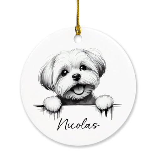 Maltese Dog Christmas Ornament, Personalized Name Maltese Xmas Tree Hanging Ornament, Dog Pet Pencil Christmas Ornament Gifts for Maltese Dog Lovers, Custom Drawing Maltese Dog Keepsake Ornament 2024