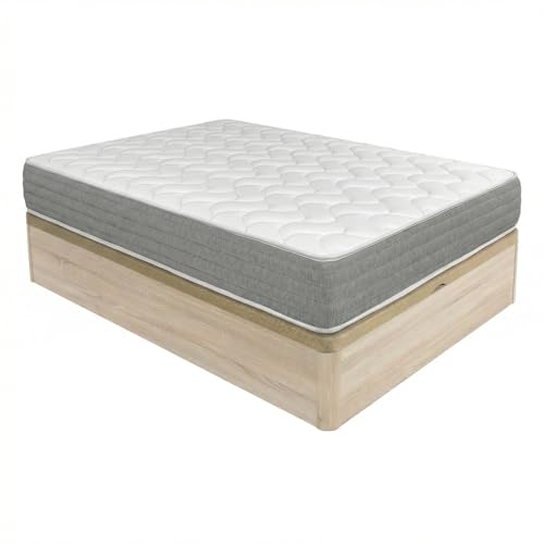 DUÉRMETE ONLINE - Pack Colchón Viscoelástico Viscotec con Canapé Madera Abatible Gran Capacidad, Color Cambria 135 x 190 cm
