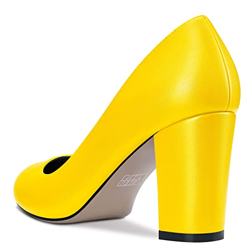 DearOnly Womens Pumps Closed Round Toe Block Chunky Mid High Heel Slip On Matte Dress Shoes Shopping Office 3 Inch3