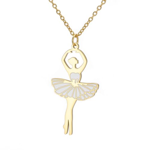 kkjoy Collier de Ballerine en Acier Inoxydable Pendentif de Danseur de Ballet Bijoux de Récital pour Femmes Amatrices de Danse (Modèle 7, Or)