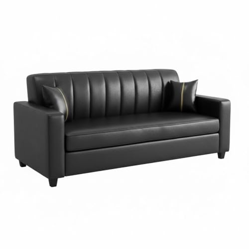 Image of FURNY Cosmos 3 Seater Leatherette Sofa Set (Black) Premium Finish | Durable Comfort | Ideal for Living Room