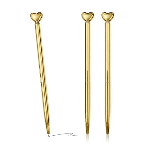 FloraVigo 3 długopisy w kształcie serca, zwijane, metalowe, 1,0 mm, czarny atrament, w dużym opakowaniu, urocze pisaki na prezent dla kobiet, do szkoły (3 sztuki)
