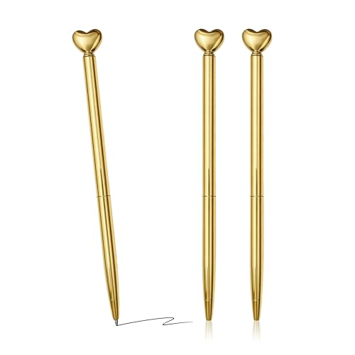 FloraVigo 3 długopisy w kształcie serca, zwijane, metalowe, 1,0 mm, czarny atrament, w dużym opakowaniu, urocze pisaki na prezent dla kobiet, do szkoły (3 sztuki)