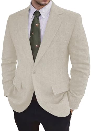 Herringbone Tweed Men Suit Jacket Blazer Wool Blend Formal Prom Dinner Tuxedo Jackets Blazers Business Suits Separates Sport Coats for Men Champagne 2XL