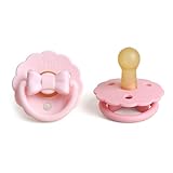 Itzy Ritzy Natural Rubber Pacifiers – Baby Pacifiers with Cherry-Shaped Nipple & Large Air Holes for Added Safety - Set of 2 Binkies in Light Pink & Dark Pink Bows (Ages 6-18 Months)