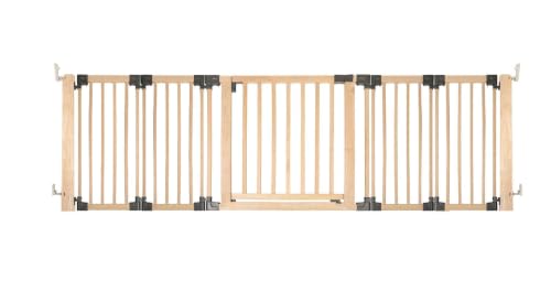 Image of Safetots Wooden Multi Panel Room Divider, up to 256cm, Natural Wood, 76cm Tall, Multi Panel Flexible Room Barrier, Room Divider with Door for Baby and Toddler, Easy Installation