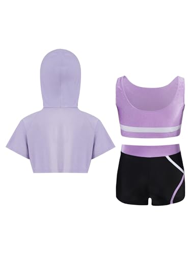 Kids Girls Pcs Dance Gymnastic Sports Outfit Short Hoodie Hooded With Tank Top Active Shorts Set Tracksuit2