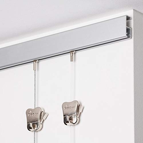 STAS Cliprail Pro Picture Hanging System Set Matte Silver - Covers 4.92 ft of Wall Space - Heavy Duty Picture Rail & Art Hanging Gallery Kit Without Nails - For Home or Museum (Includes 2 Hooks & Cords)