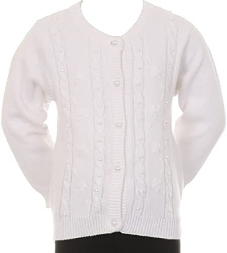 Girls Long Sleeve Pearl Button Sweater Flower Girl Dress Jacket Cover 2T-12