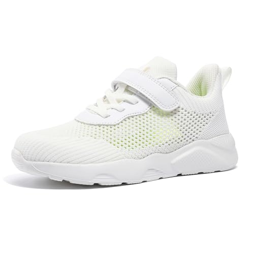 Yeeteepot Kinder Turnschuhe Jungen Mädchen Sportschuhe Atmungsaktiv Laufschuhe Leichte Hallenschuhe rutschfest Sneaker Freizeit Tennisschuhe Fitnessschuhe Einzelne Mesh Weiß 28 EU