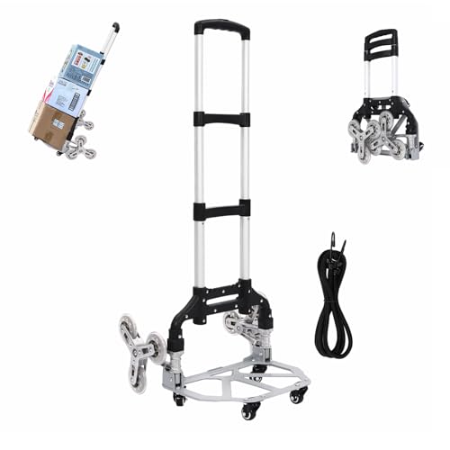 Ciounmb Carro plegable para escaleras extensible, 70 kg, con almohadillas antideslizantes, cuerda elástica, carretilla plegable, carretilla de transporte, transporte y carretilla de mano
