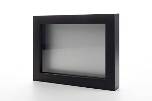 Black 9x12 Wood Shadow Box Picture Frame with Silver Acid-Free Backing UV Acrylic & Hanging Hardware - with 3/4