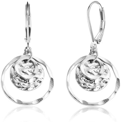 Sterling Silver Disc Leverback Earrings for Women Gold and Silver Circle Drop Dangle Earrings Jewelry Hypoallergenic Hammered Leverback Dangle Earrings for Gifts