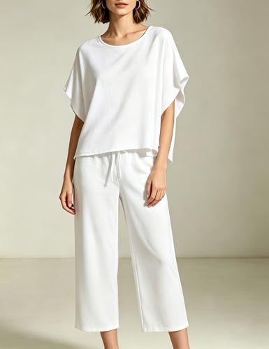 Image of Bozanly 2 Piece Sets for Women Oversized Tops Wide Leg Pants Lounge Set