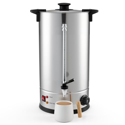 KOMORE 10L Hot Water Boiler, Catering Urn with Adjustable Temperature Control, 1800w, Double-Layer Stainless Steel Keep Warm and Water Gauge, Home Commercial Office Catering Parties