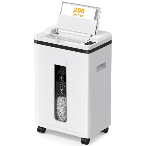 Image of Paper Shredder 200-Sheet Auto Feed, Touchscreen Heavy Duty Shredders, 40 Min Non-Stop, P-5 Ultra Security Shredder for Home Office, Micro Cut with Wheels, 5.8 Gal Bin, <60 dB(OL288)