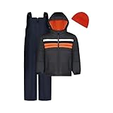 Weather Tamer Boys' 3-piece Heavyweight Bib Snowsuit Jacket and Snow Pant Set (Grey/Orange, 5/6)