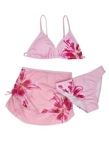 Image of Girl's 3 Piece Sets Floral Print Bikini Swimsuit High Waisted Bathing Suits with Beach Skirt Coverups