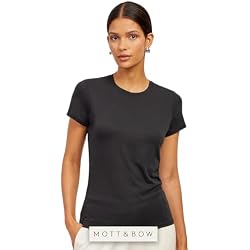 Mott & Bow Women's Classic Crew Neck T-Shirt, Short Sleeve, Soft | Premium Cotton Modal Blend, Everyday Fit, Durable & Tagless, Soft Everyday Comfort, Ribbed Neckline, Machine Washable
