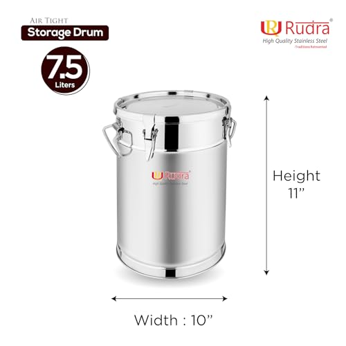 Image of Rudra Stainless Steel Air Tight Container /Drum /Box for Kitchen Storage | Kothi | Rice | Flour Atta Big Dabba With Handle | (7.5, Cylinder, 1, RU3014)