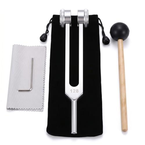 128 Hz Stimmgabel Stimmgabel Therapie Stimmgabel Neurologie Tuning Fork Mit Percussion Hammer Mallet Schwarz Aufbewahrungstasche Für Dna Reparatur Heilung Klangtherapie Musikinstrument Silber