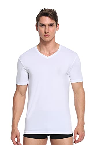 Colorfulleaf Men's Bamboo Undershirts Regular Fit T-Shirts Short Sleeve V-Neck Tees 3-Pack Multipack (3White, L) #TOP2